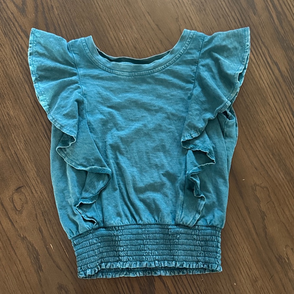 Justice Teal Ruffle Sleeve Blouse